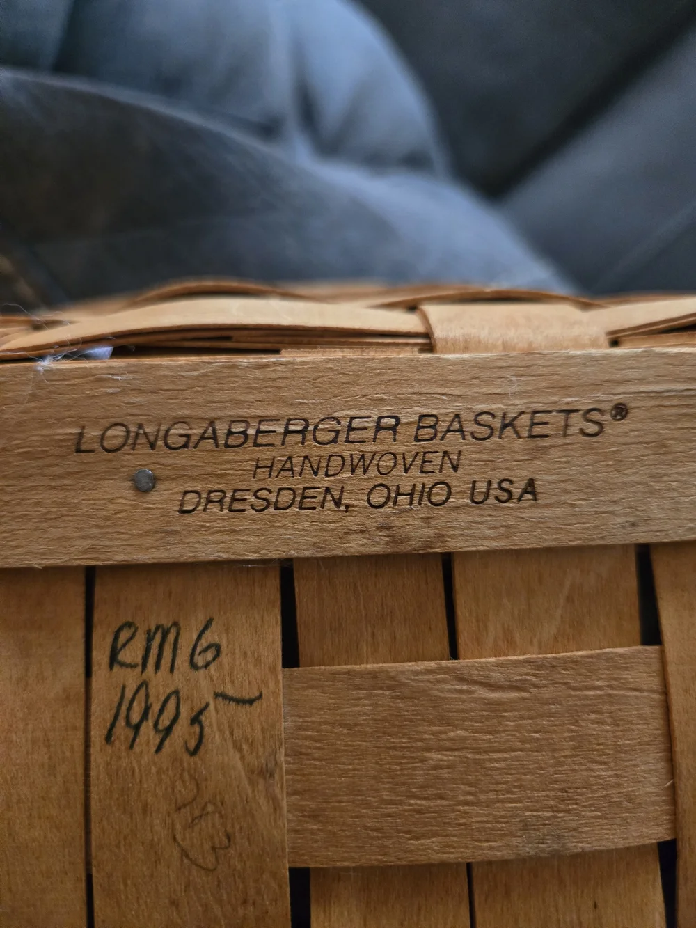 Vintage 1995 Longaberger Medium Square Berry Basket with Handle, Floral Liner